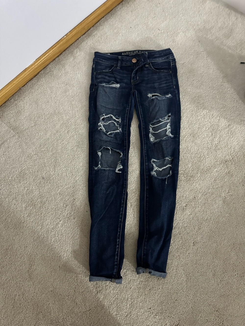 American Eagle Outfitters Dark Blue Ripped Skinny Jeans